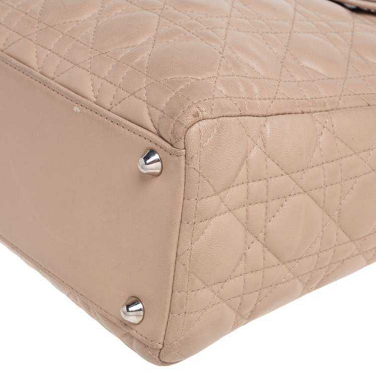 Pre Owned Dior Beige Cannage Quilted Leather Large Lady Dior Tote