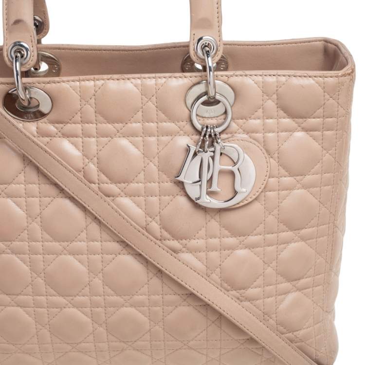 Pre Owned Dior Beige Cannage Quilted Leather Large Lady Dior Tote