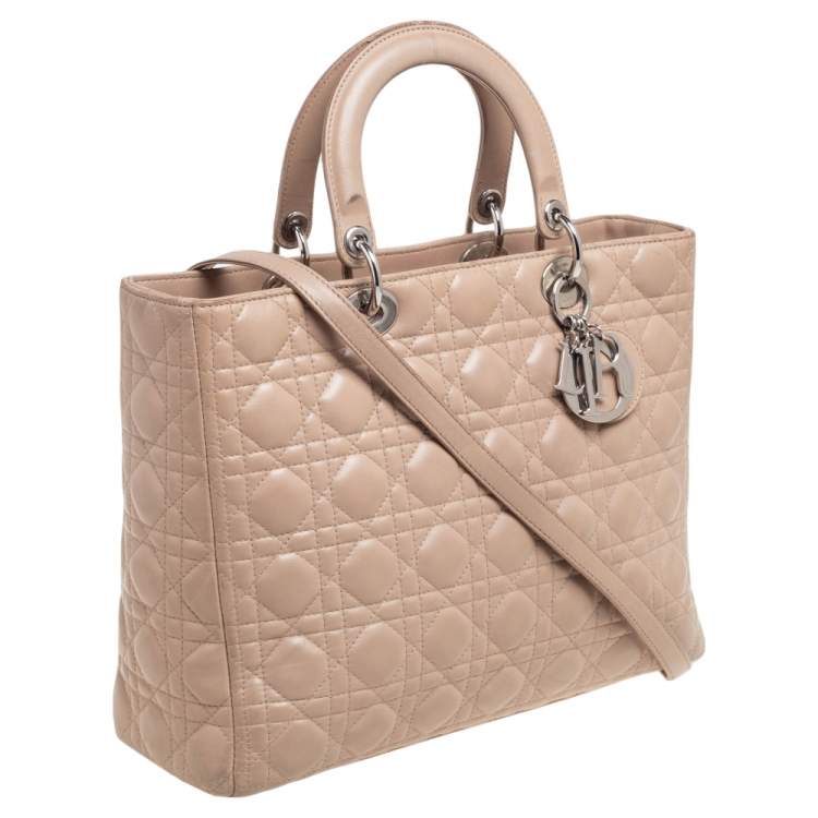 Pre Owned Dior Beige Cannage Quilted Leather Large Lady Dior Tote