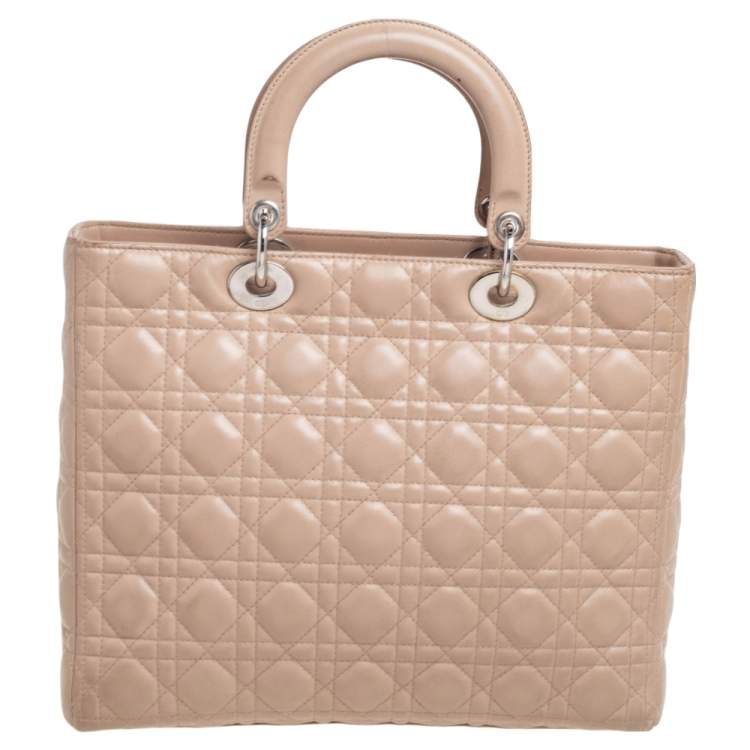Pre Owned Dior Beige Cannage Quilted Leather Large Lady Dior Tote