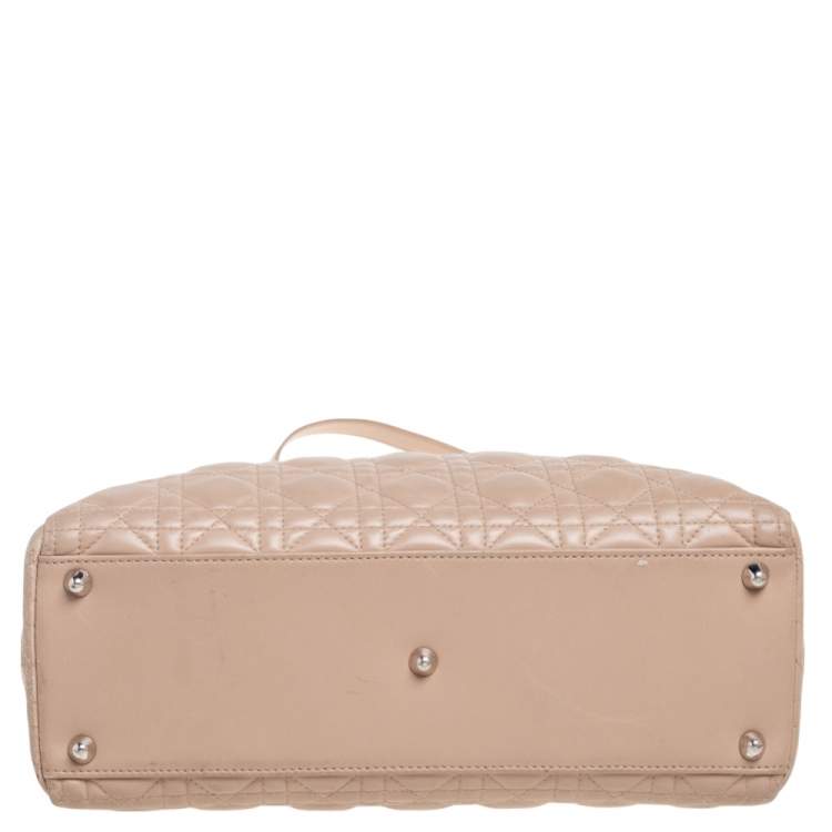 Pre Owned Dior Beige Cannage Quilted Leather Large Lady Dior Tote