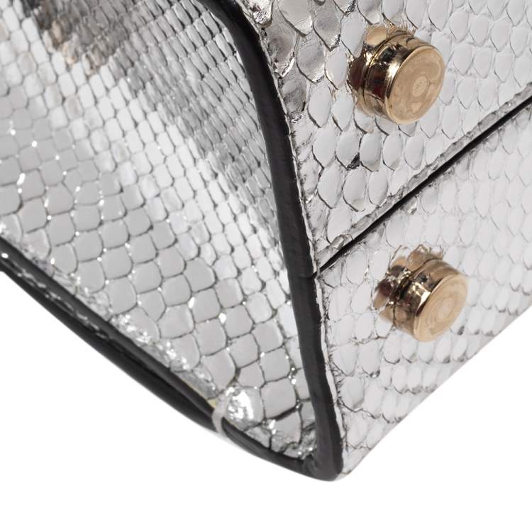 Pre Owned Dior Metallic Silver Python Mini Diorever Tote
