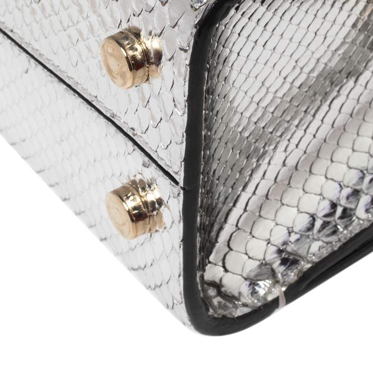 Pre Owned Dior Metallic Silver Python Mini Diorever Tote