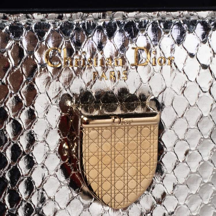 Pre Owned Dior Metallic Silver Python Mini Diorever Tote