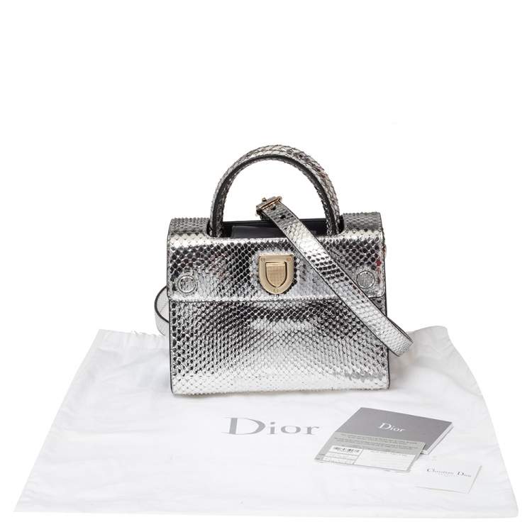Pre Owned Dior Metallic Silver Python Mini Diorever Tote