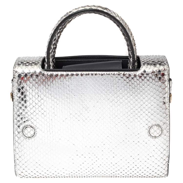 Pre Owned Dior Metallic Silver Python Mini Diorever Tote