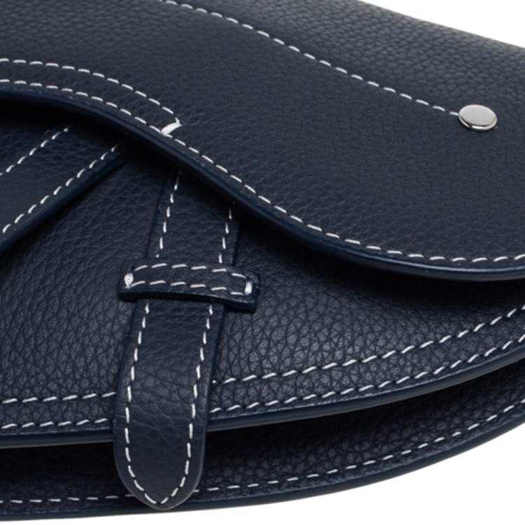 Pre Owned Dior Navy Blue Leather Saddle Wristlet Clutch