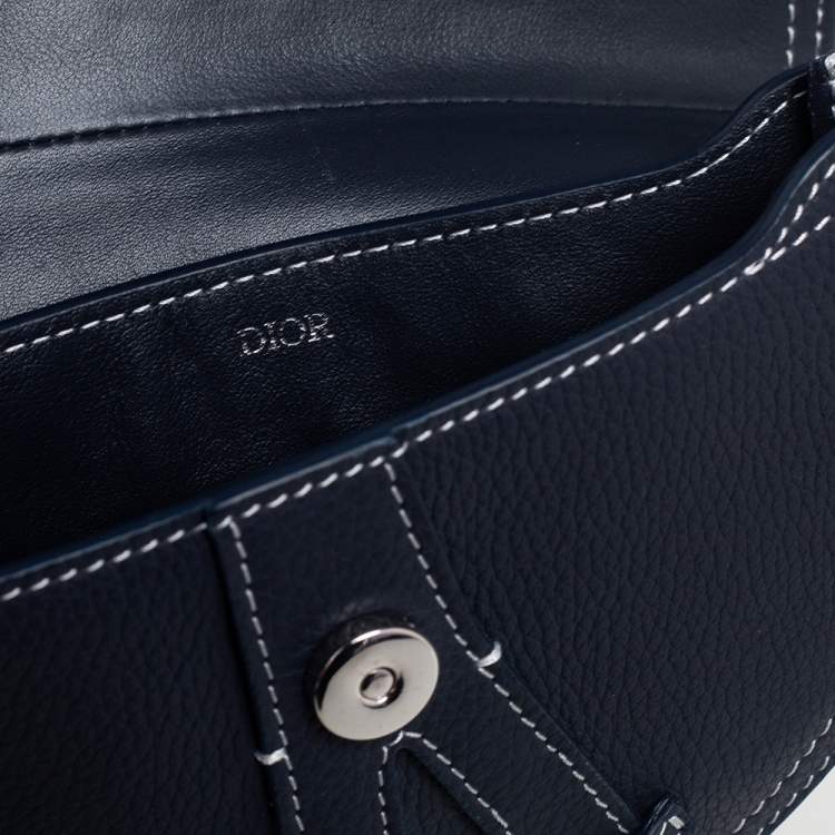 Pre Owned Dior Navy Blue Leather Saddle Wristlet Clutch