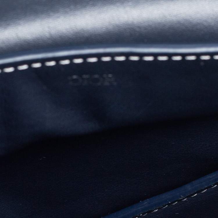 Pre Owned Dior Navy Blue Leather Saddle Wristlet Clutch