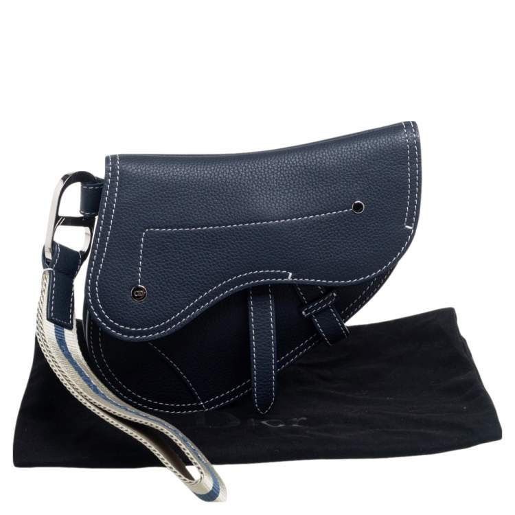 Pre Owned Dior Navy Blue Leather Saddle Wristlet Clutch