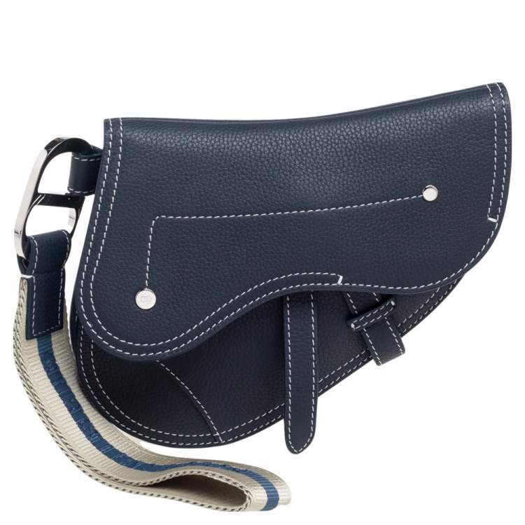 Pre Owned Dior Navy Blue Leather Saddle Wristlet Clutch