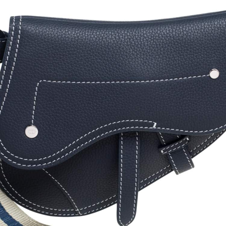 Pre Owned Dior Navy Blue Leather Saddle Wristlet Clutch