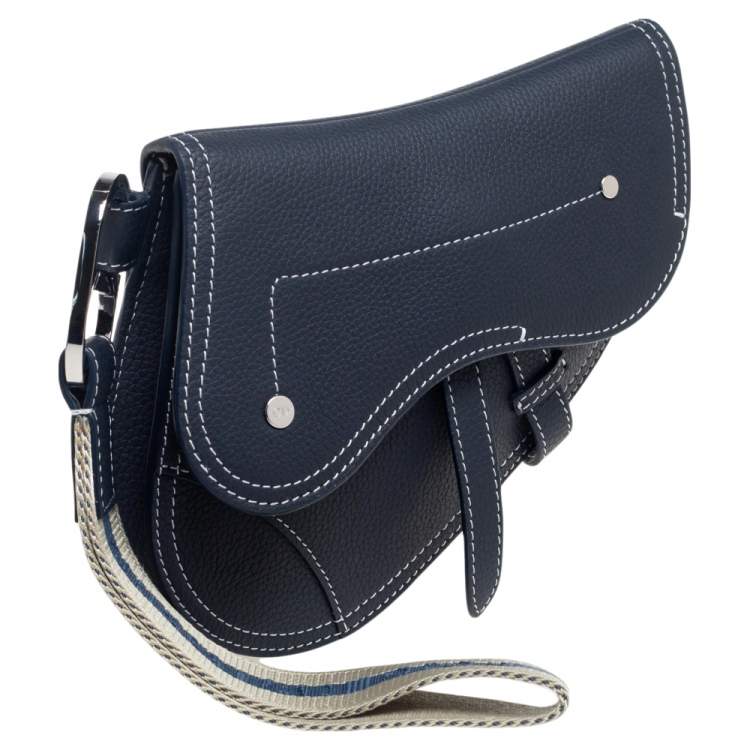 Pre Owned Dior Navy Blue Leather Saddle Wristlet Clutch