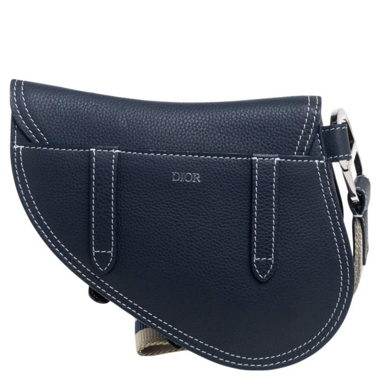 Pre Owned Dior Navy Blue Leather Saddle Wristlet Clutch
