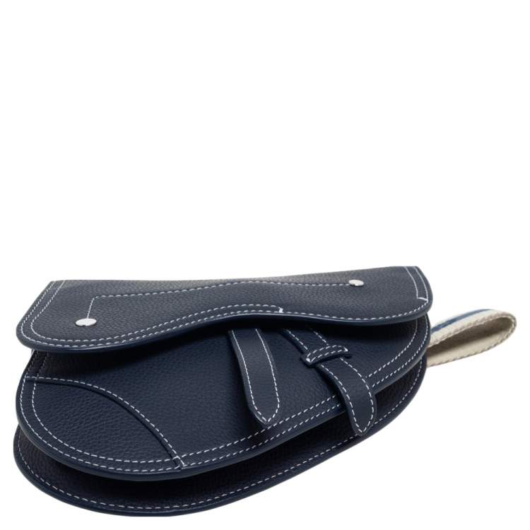 Pre Owned Dior Navy Blue Leather Saddle Wristlet Clutch