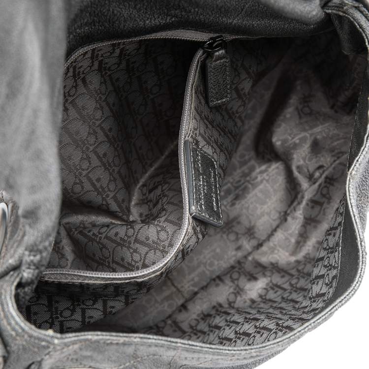 Pre Owned Dior Grey Cannage Leather Flap Hobo