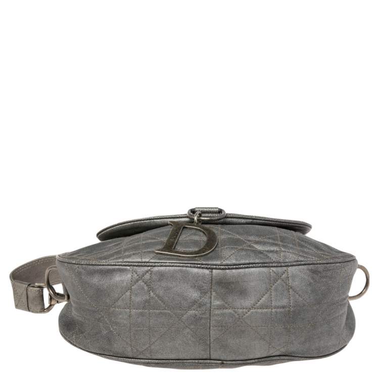 Pre Owned Dior Grey Cannage Leather Flap Hobo