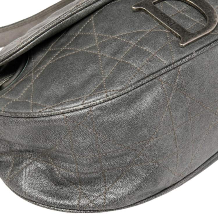 Pre Owned Dior Grey Cannage Leather Flap Hobo