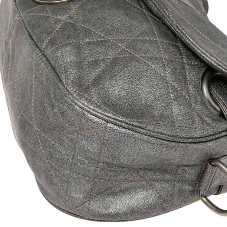 Pre Owned Dior Grey Cannage Leather Flap Hobo