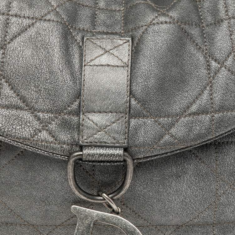 Pre Owned Dior Grey Cannage Leather Flap Hobo