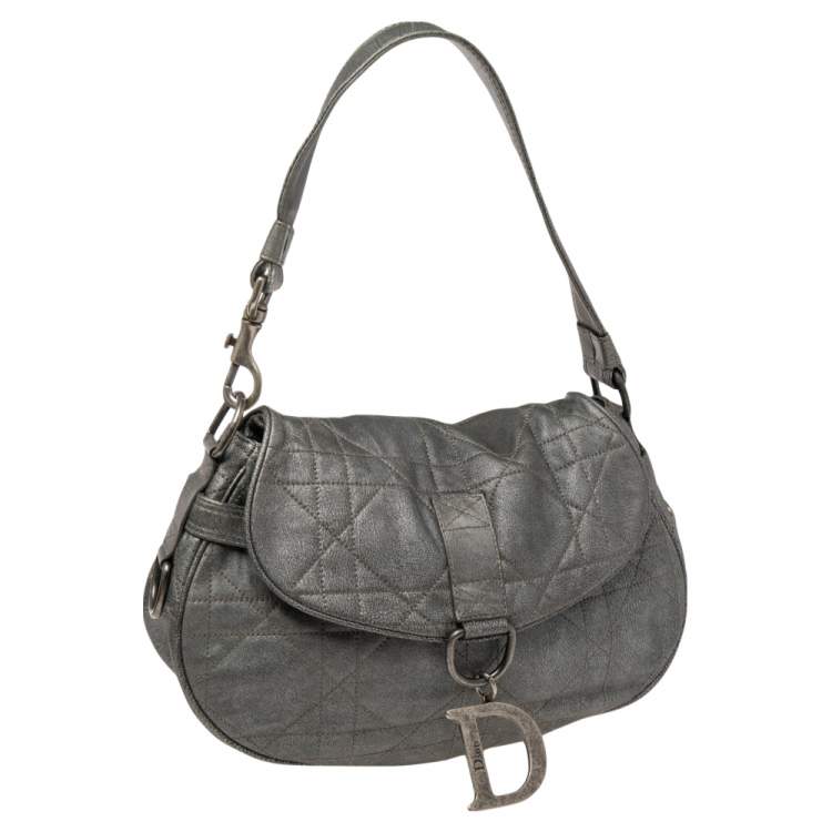 Pre Owned Dior Grey Cannage Leather Flap Hobo