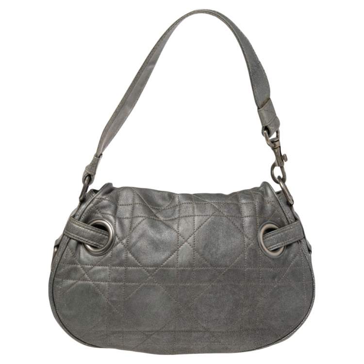 Pre Owned Dior Grey Cannage Leather Flap Hobo