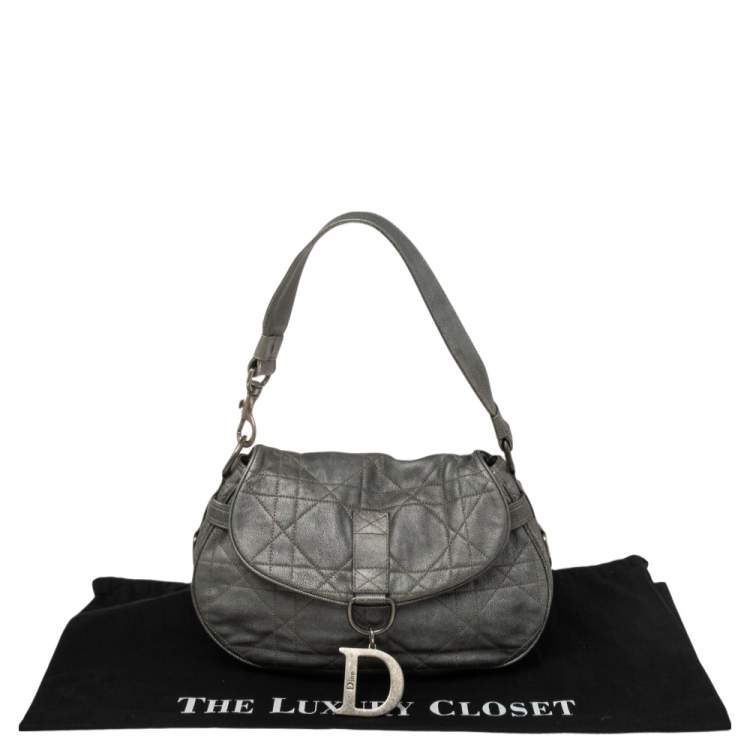 Pre Owned Dior Grey Cannage Leather Flap Hobo