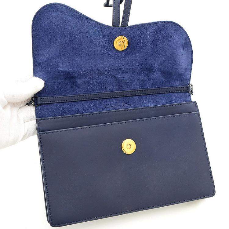 Pre Owned Dior Navy Blue Leather Saddle Shoulder Bag 