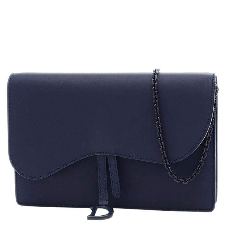 Pre Owned Dior Navy Blue Leather Saddle Shoulder Bag 