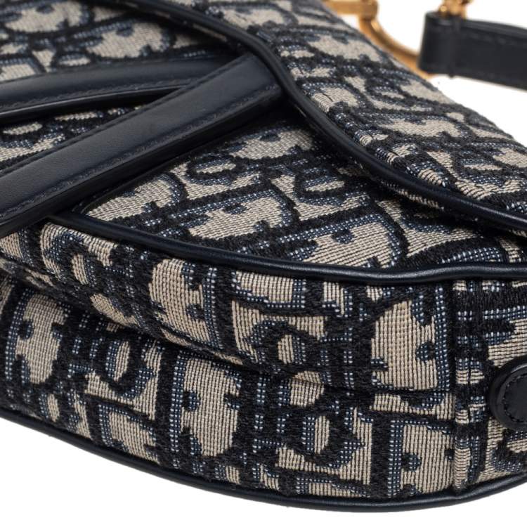 Pre Owned Dior Blue Oblique Canvas and Leather Mini Saddle Bag