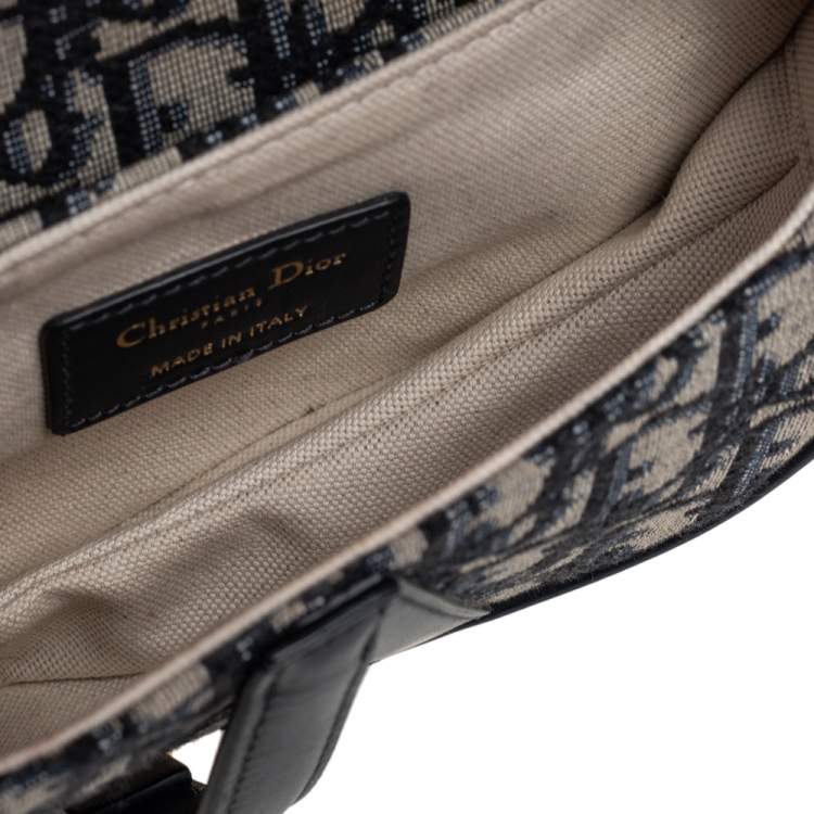 Pre Owned Dior Blue Oblique Canvas and Leather Mini Saddle Bag