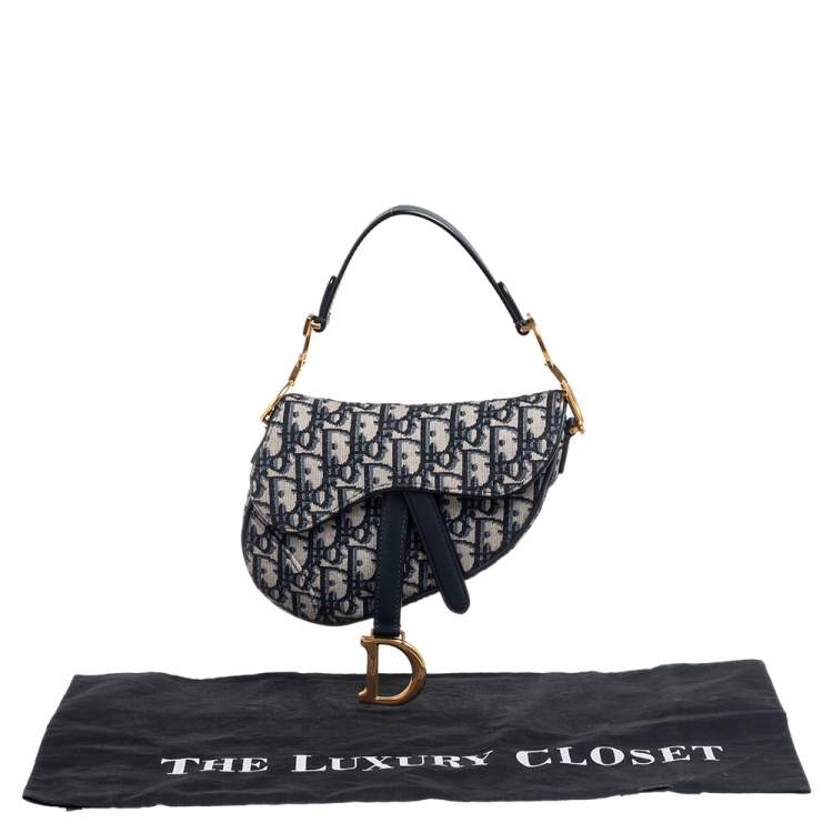 Pre Owned Dior Blue Oblique Canvas and Leather Mini Saddle Bag