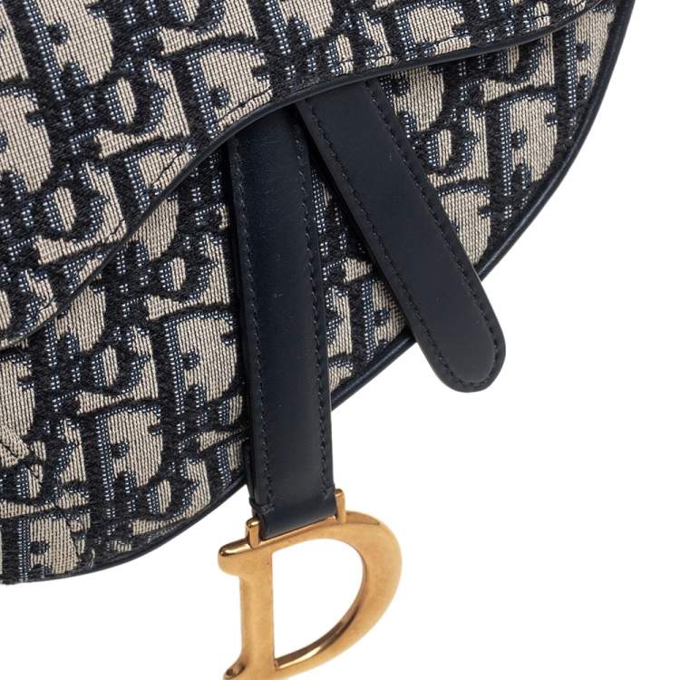 Pre Owned Dior Blue Oblique Canvas and Leather Mini Saddle Bag