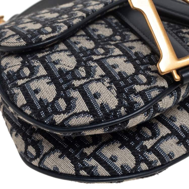 Pre Owned Dior Blue Oblique Canvas and Leather Mini Saddle Bag