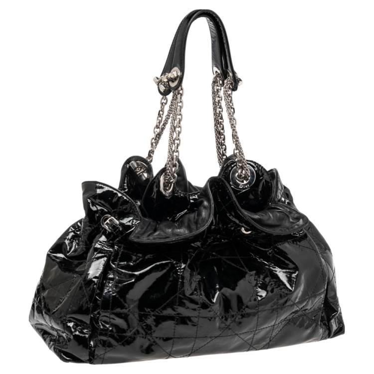 Pre Owned Dior Black Cannage Patent Leather Le Trente Hobo