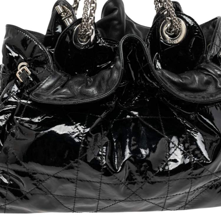 Pre Owned Dior Black Cannage Patent Leather Le Trente Hobo
