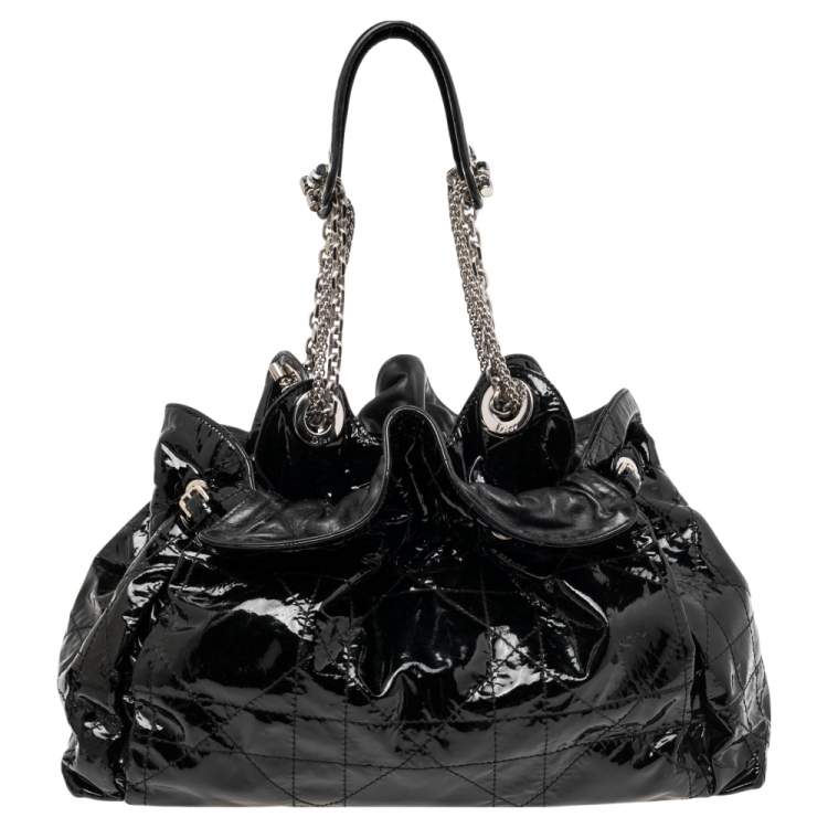 Pre Owned Dior Black Cannage Patent Leather Le Trente Hobo