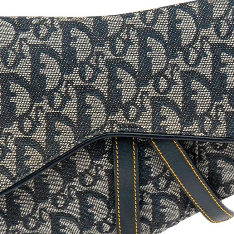 Pre Owned Dior Blue Oblique Canvas and Leather Saddle Bag