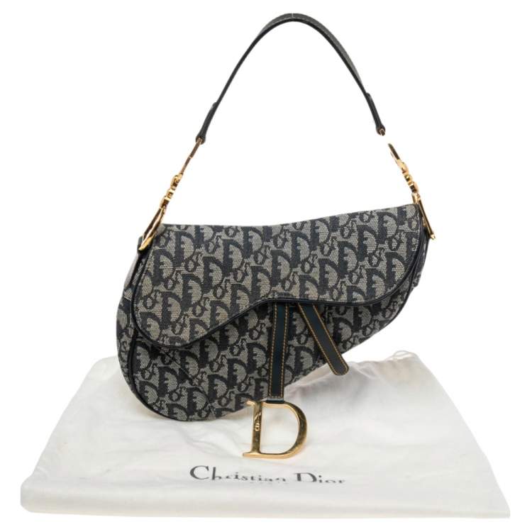 Pre Owned Dior Blue Oblique Canvas and Leather Saddle Bag