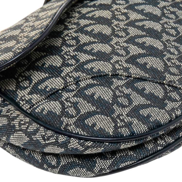 Pre Owned Dior Blue Oblique Canvas and Leather Saddle Bag