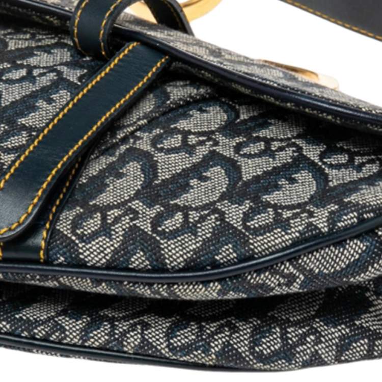 Pre Owned Dior Blue Oblique Canvas and Leather Saddle Bag