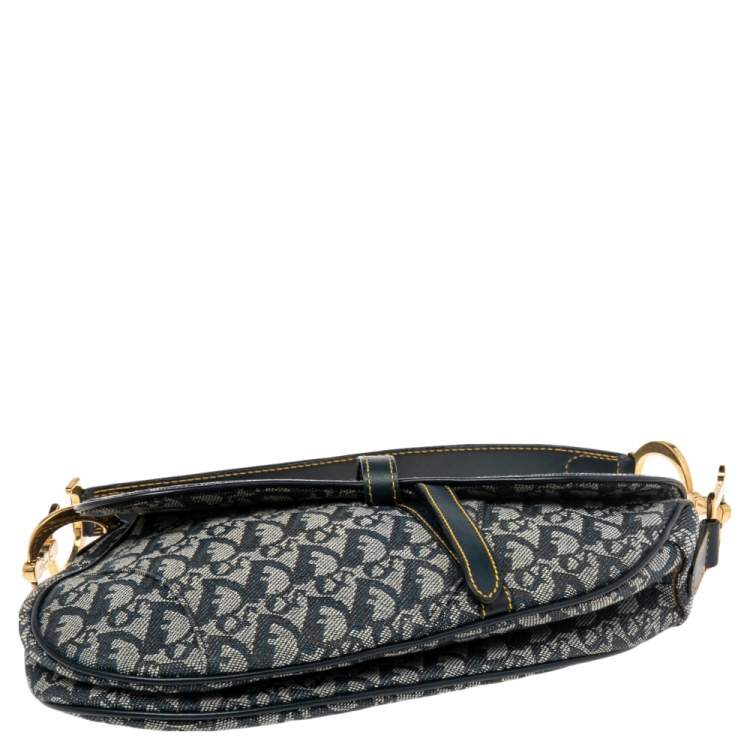 Pre Owned Dior Blue Oblique Canvas and Leather Saddle Bag