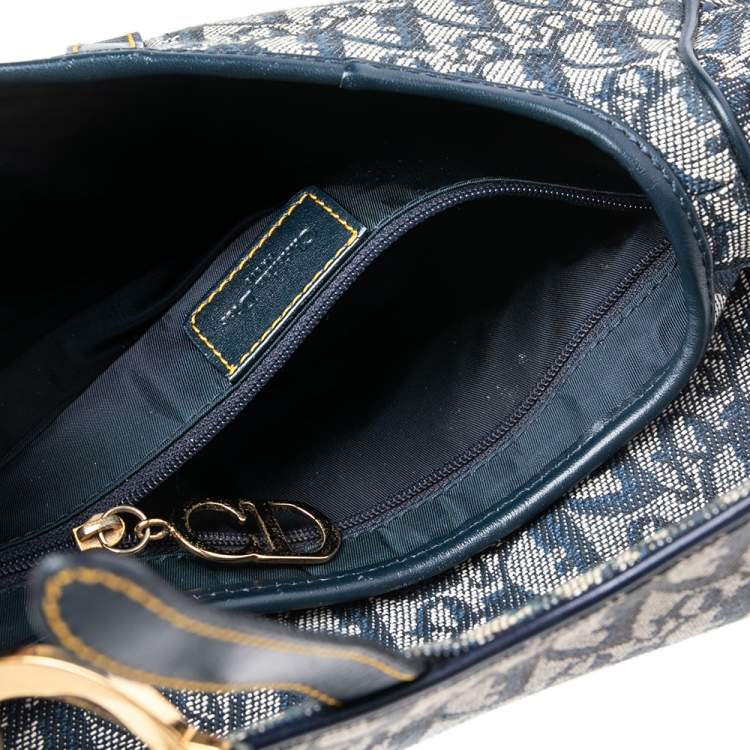 Pre Owned Dior Blue Oblique Canvas and Leather Saddle Bag