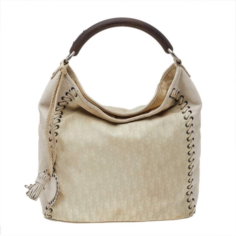 Pre Owned Dior Cream Oblique Canvas And Leather Ethnic Hobo