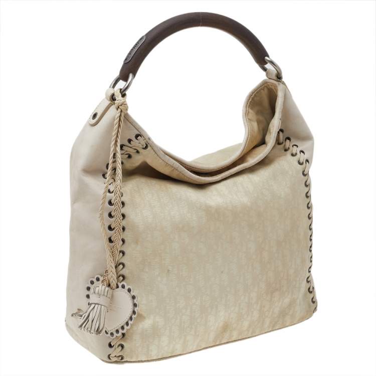 Pre Owned Dior Cream Oblique Canvas And Leather Ethnic Hobo