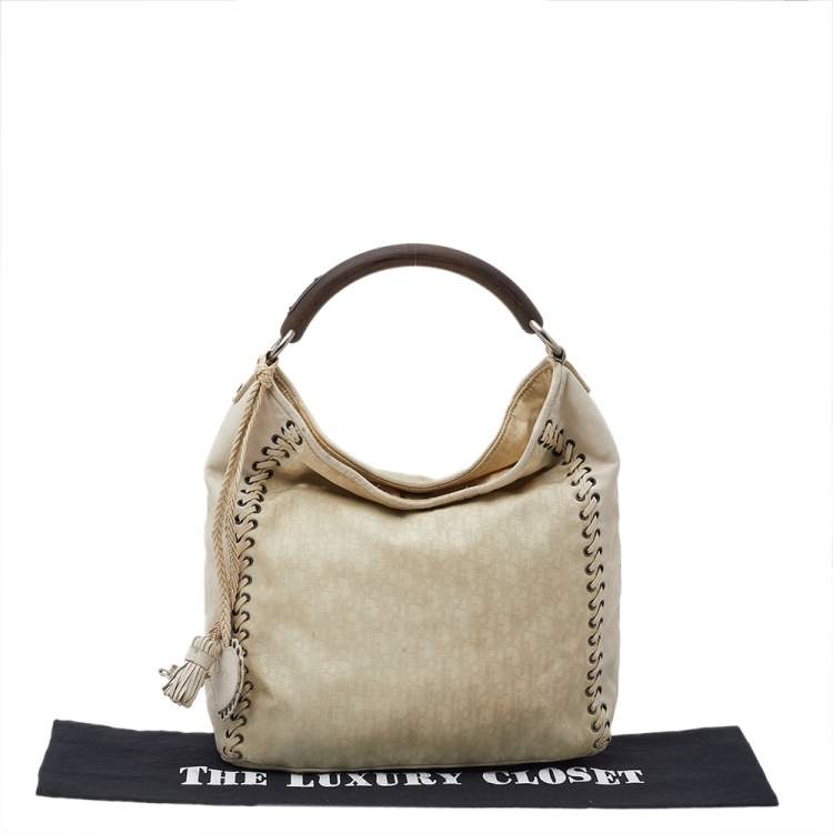 Pre Owned Dior Cream Oblique Canvas And Leather Ethnic Hobo