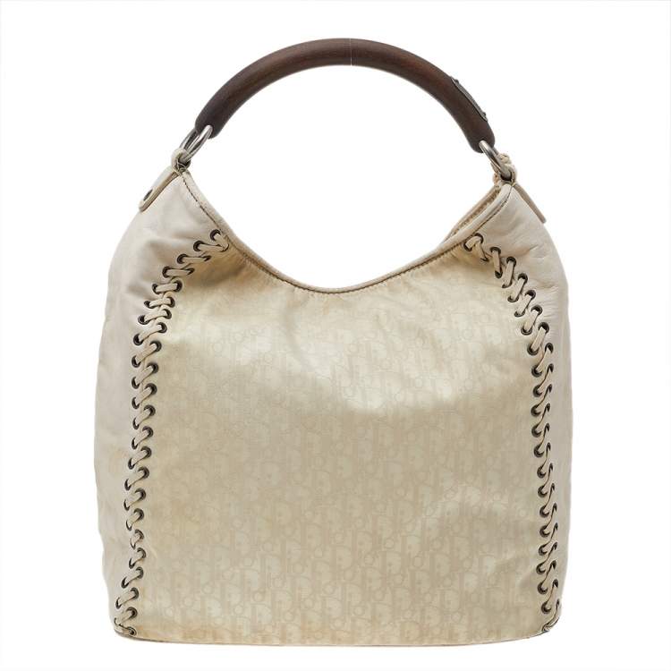 Pre Owned Dior Cream Oblique Canvas And Leather Ethnic Hobo