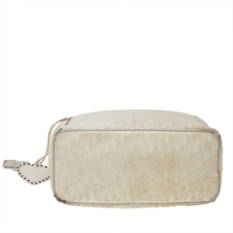 Pre Owned Dior Cream Oblique Canvas And Leather Ethnic Hobo