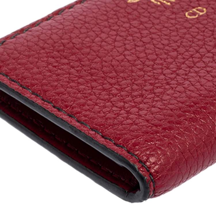 Pre Owned Dior Red Leather D Bee Bifold Wallet