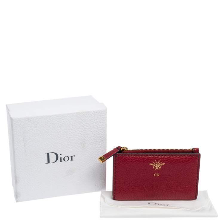 Pre Owned Dior Red Leather D Bee Bifold Wallet
